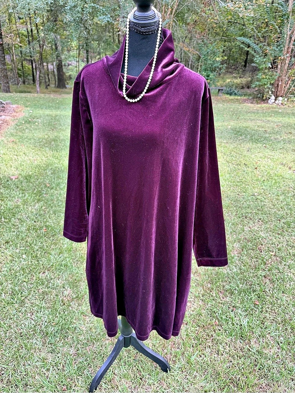 Jones New York Signature Plum Velvet Cowl Neck Long Sleeve Tunic Dress 16